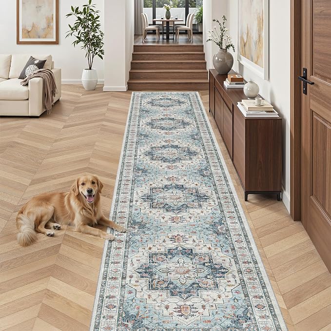 Madane Hallway Runner Rug 2'6''x14' Kitchen Runner, Non Slip Vintage Runners
