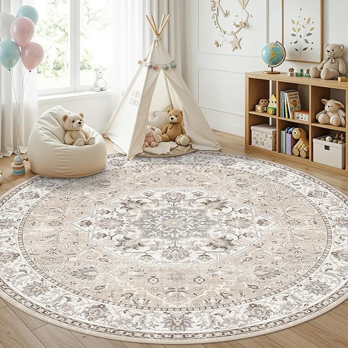 Washable 8ft Round Area Rug