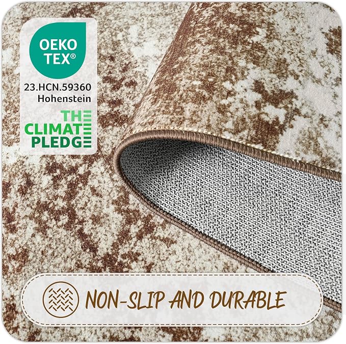 Brown Round Area Rugs 4ft Washable Circle Rug