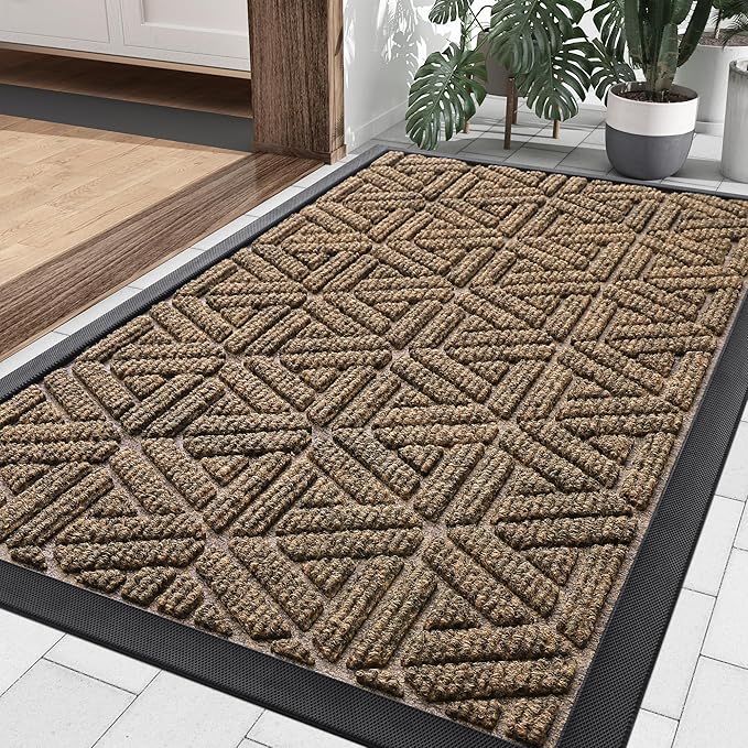 Smiry Front Door Mat Outside Entrance, Heavy Duty Sturdy Natural Rubber Doormat