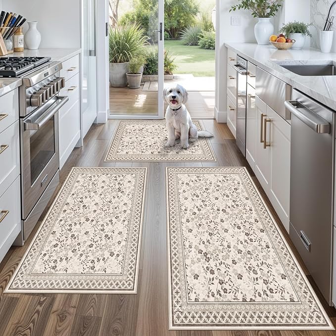 3-Piece Kitchen Rugs Set for Floor, Washable Non-Slip Farmhouse Kitchen Mats