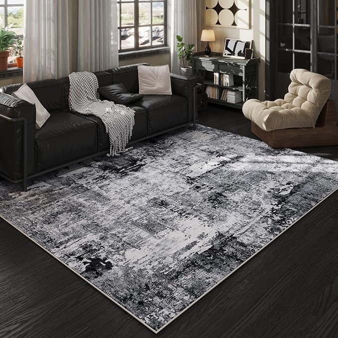 Rugcomf Area Rug 5x7 Washable Rug Boho Soft Abstract Pattern Non-Slip Faux Wool