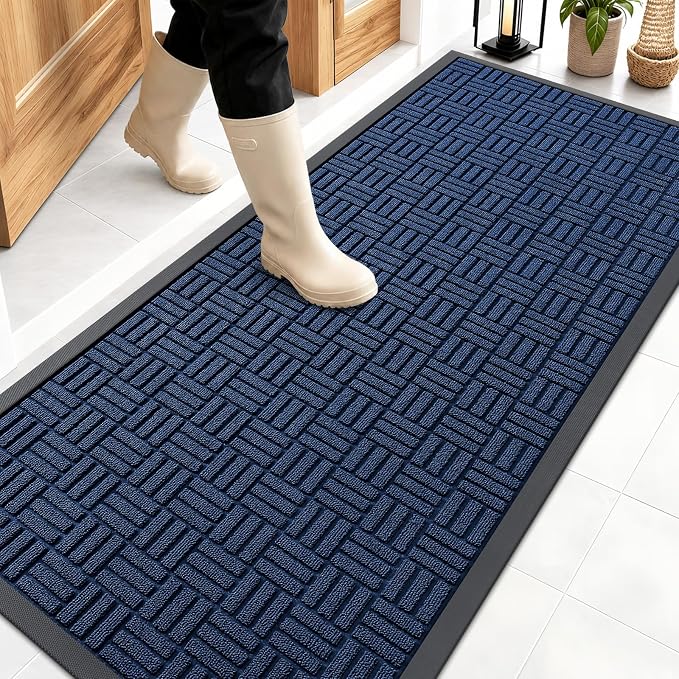 OLANLY Front Door Mat Outside Entrance 59x23, Heavy Duty Sturdy Natural Rubber