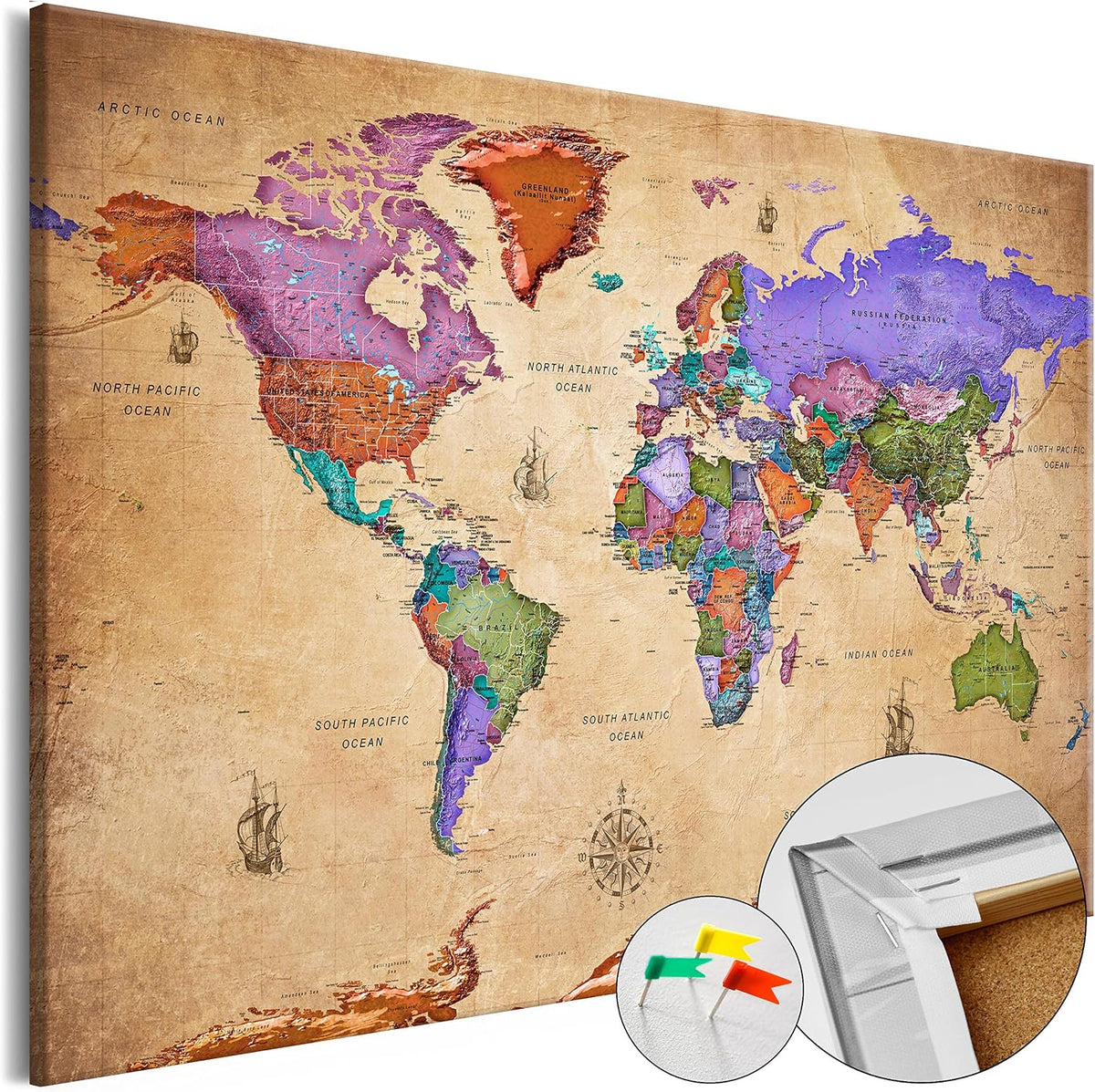 artgeist - Cork Board World Map, Travel Map Pin Board, Office 35x24 Inch