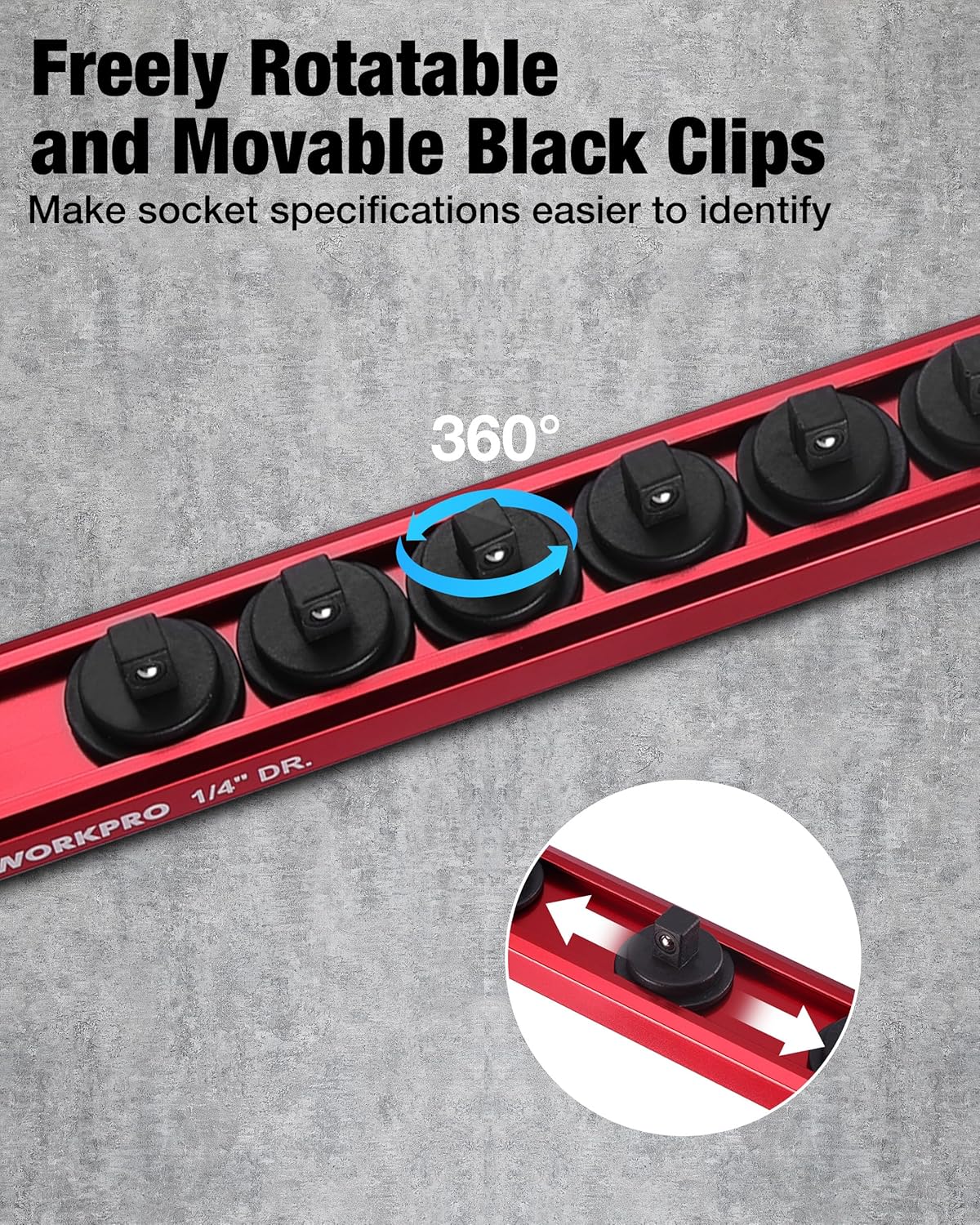WORKPRO Magnetic Socket Organizer Set, 3-Piece 1/4” 3/8” 1/2” Socket Rails