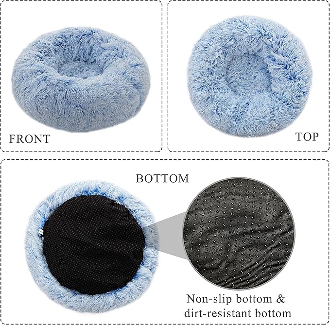 Dog Bed Large, Soft Round Cuddler Dog Beds Fluffy Plush Faux Fur Pet Beds, Anit-Anxiety Self-Warming Comfy (28", Deep Blue)