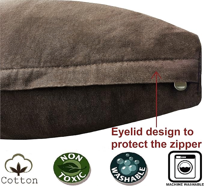 Dogbed4less Heavy Duty Shredded Memory Foam Pet Dog Bed Pillow with Waterproof Lining and Machine Washable Denim Cover, 40X35 Inch, Brown