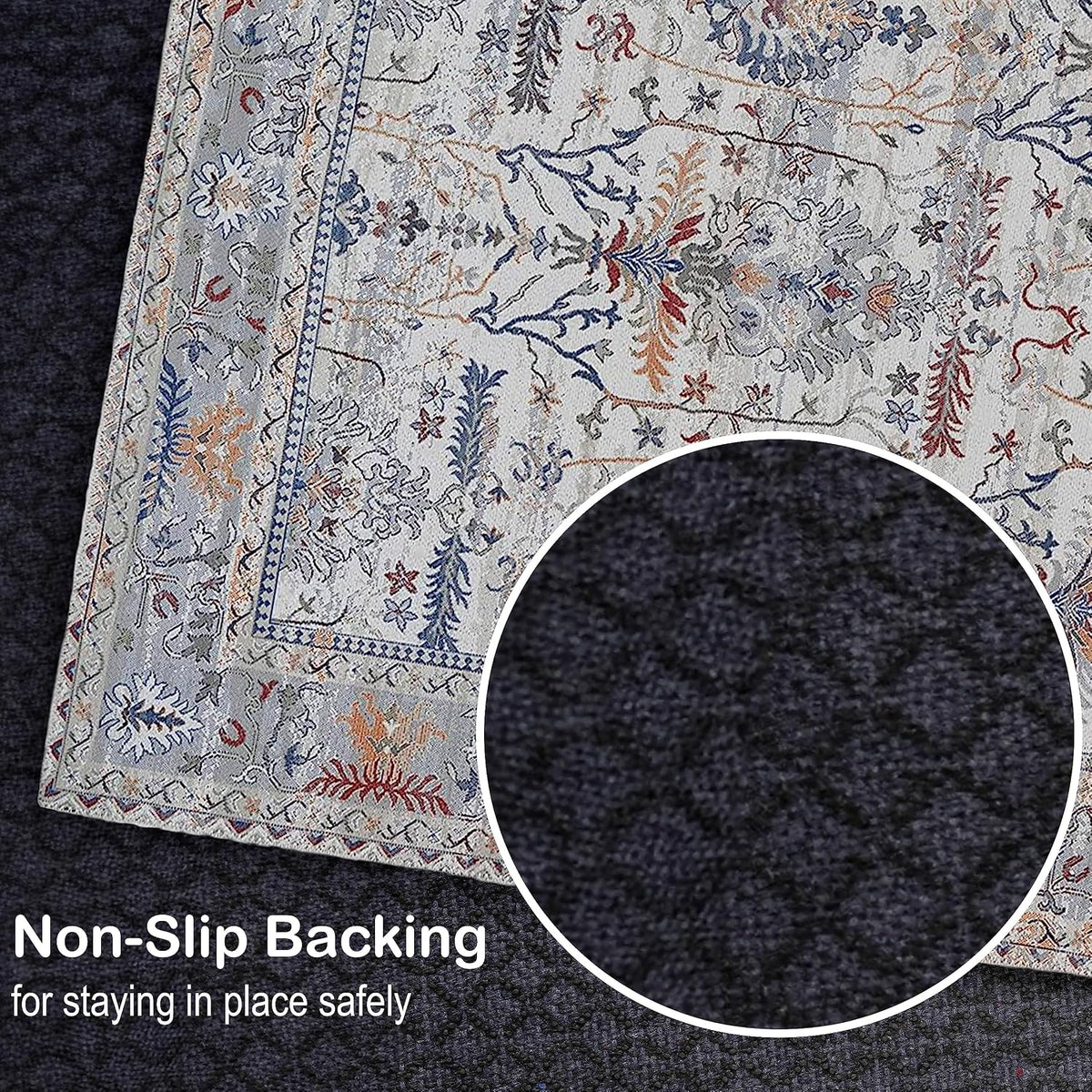 Adiva Rugs Machine Washable 9x12 Area Rug with Non Slip Backing for Living Room, Bedroom, Bathroom, Kitchen, Printed Vintage Home Decor, Floor Decoration Carpet Mat (Multi, 9' x 12')