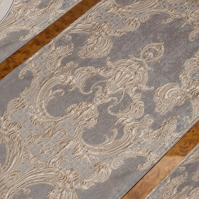 Loom and Mill Luxury Jacquard Damask Table Runner 120 Inches Long, 13x120 in