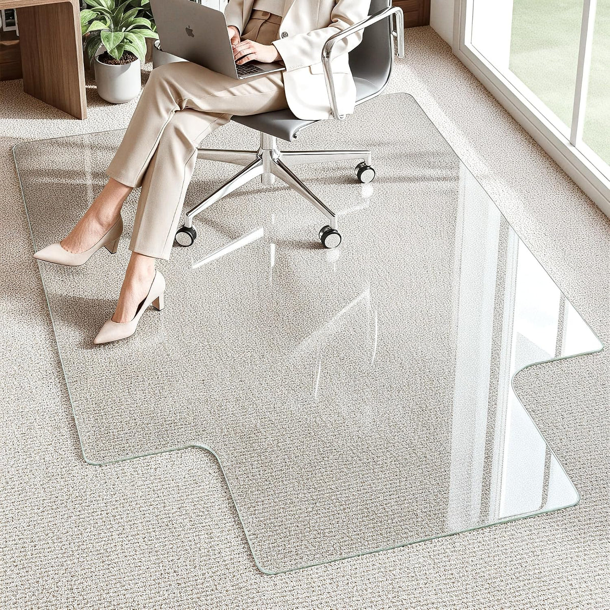 Antok 36"x48" Irregular Tempered Glass Chair Mat for Carpet & Hardwood