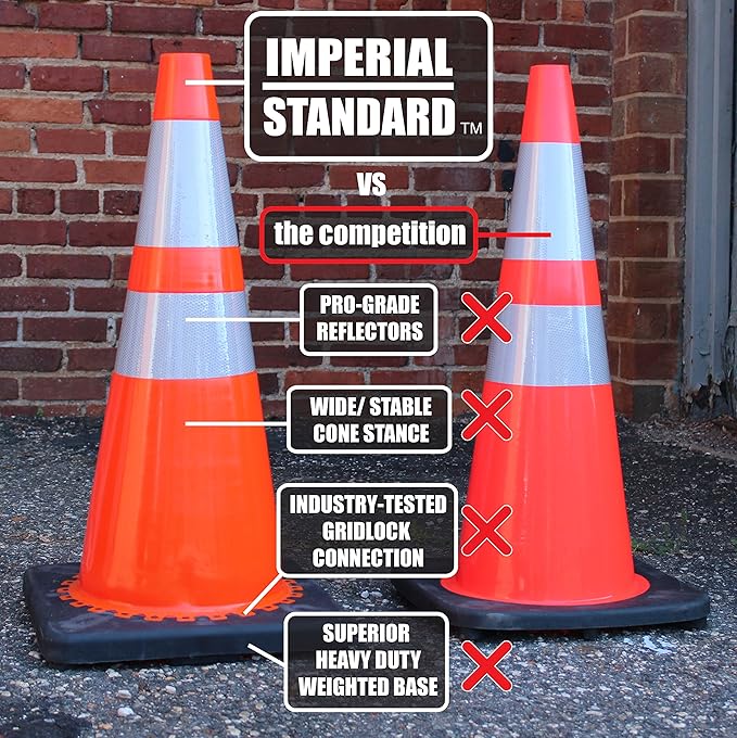 Traffic Cones - Safety Cones - 28" Orange Cones with 2 Reflective Collars - Construction Cones - Road Cones - Parking Cones - Street Cone (4 pack)