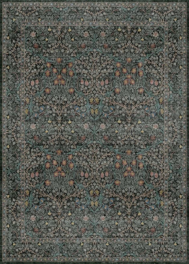 Vintage Washable Dark Green 10x14 Rug