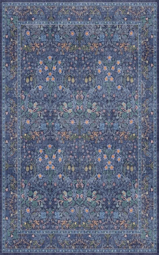 Vintage Dark Blue Living Room Rug 5x8 Area Rug