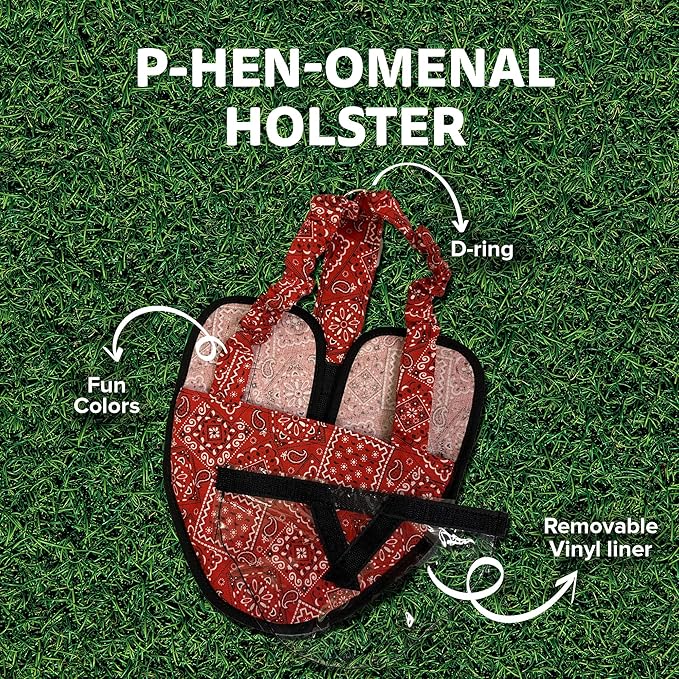 Hen Holster Wrap-Around Bird Diaper & Harness for Hens, Roosters, Ducks - with Removable Vinyl Liner, Adjustable Fit for Outdoor Adventures & Indoor Use - Easy to wear - XL, Red Bandana