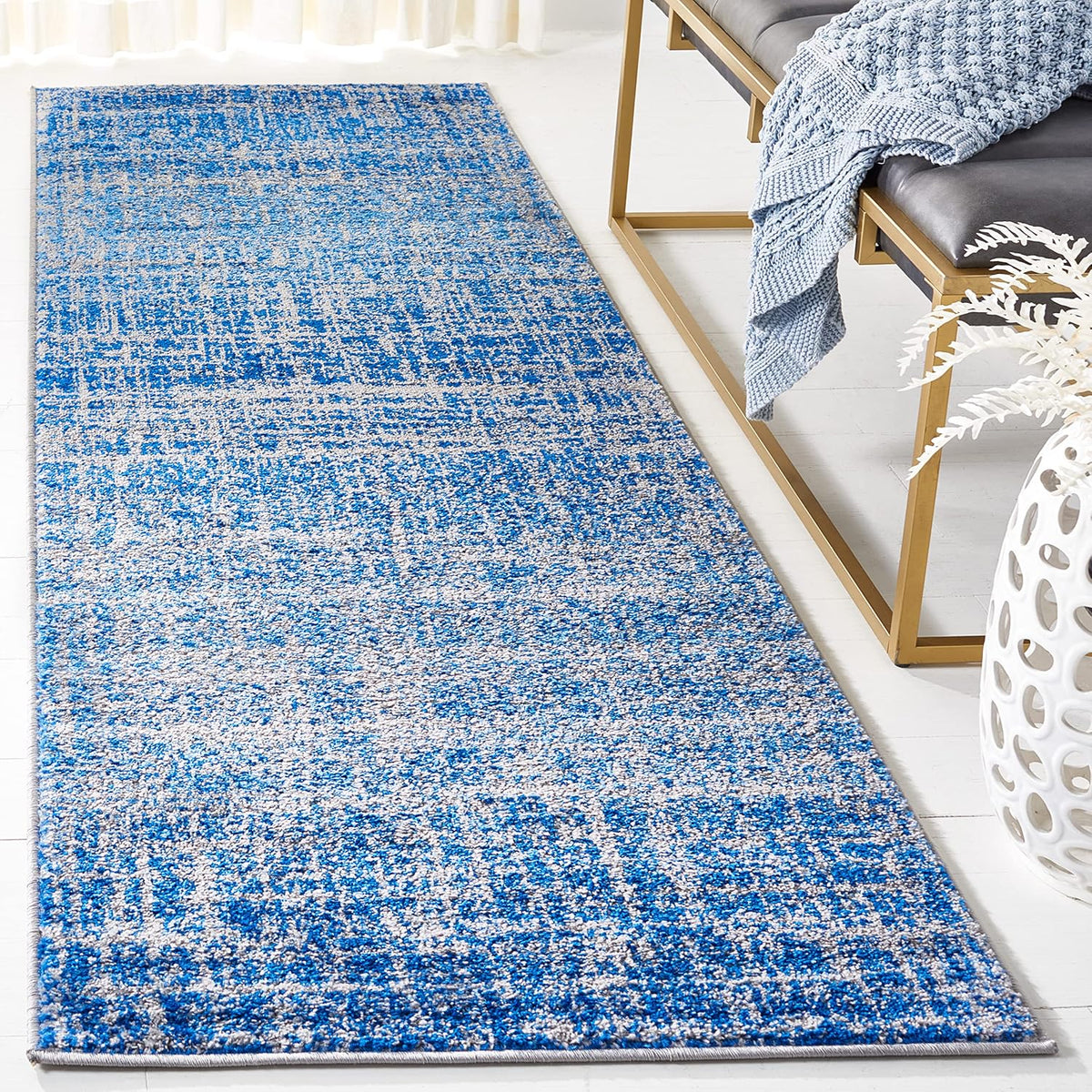 SAFAVIEH Adirondack Collection Runner Rug - 2'6" x 10', Blue & Silver, Modern Abstract Design, Non-Shedding & Easy Care, Ideal for High Traffic Areas in Living Room, Bedroom (ADR116D)