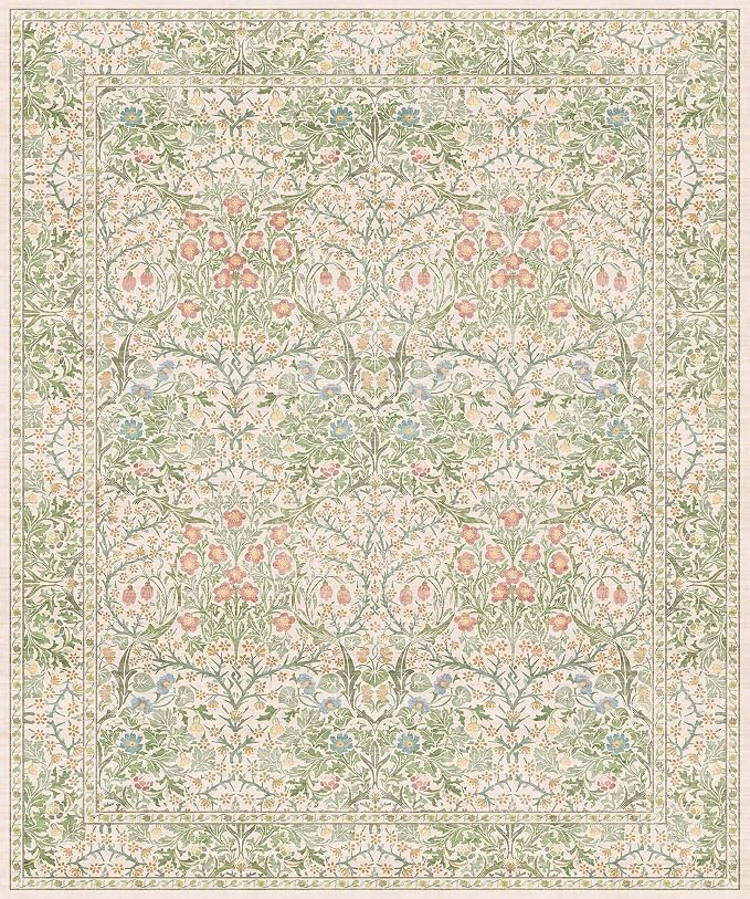 Vintage Washable Beige Green 10x12 Rug