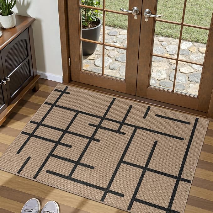 Tangsoo Easy Jute 2x3 Rug for Entryway, Small Washable Thin Outdoor Rug Modern