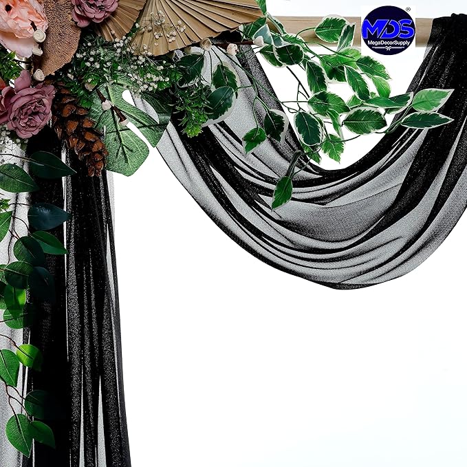MDS Halloween Chiffon Draping Fabric - 2 Panel, 30" Wide x 30ft Long - Sheer Spooky Arbor & Canopy Drapery for Haunted House Backdrops, Party Ceilings, DIY Costumes & Themed Events - Black (Pack of 2)