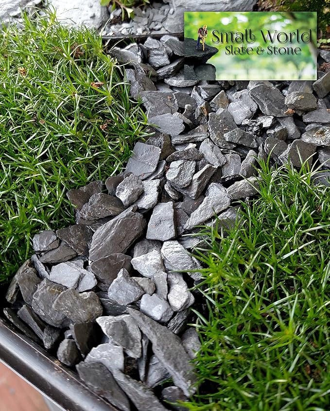 Small World Slate & Stone Aquarium Gravel 6lbs - Natural Substrate for Aquascaping Planted, Freshwater and Saltwater Tanks - Grey - Gravel Size Approx. 1/4"-1/2" (6 lbs)