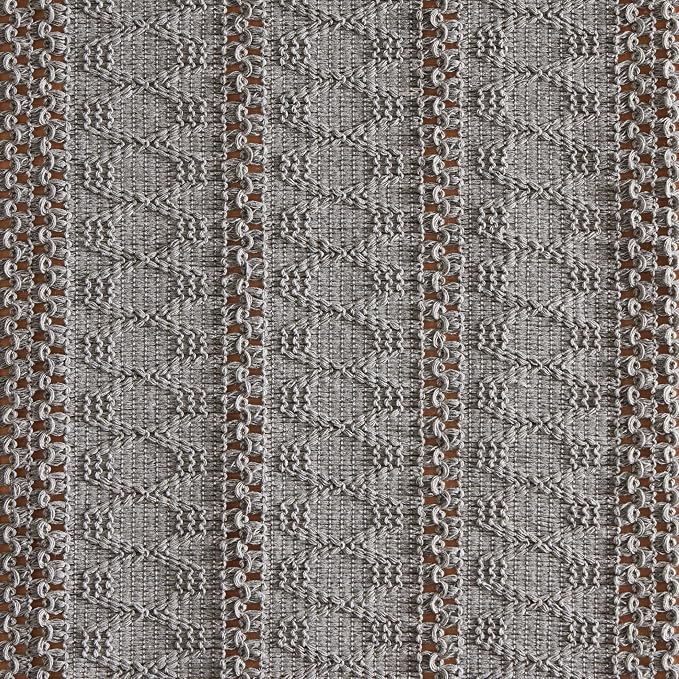 Macrame Style Boho Table Runner, 12x36 Inch Grey | Woven Boho Table Runner