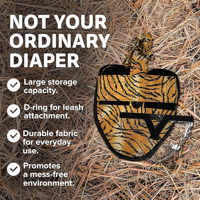 Hen Holster Wrap-Around Bird Diaper & Harness for Hens, Roosters, Ducks, Geese - with Removable Vinyl Liner, Adjustable Fit for Outdoor Adventures & Indoor Use - Easy to wear - Large, Tiger