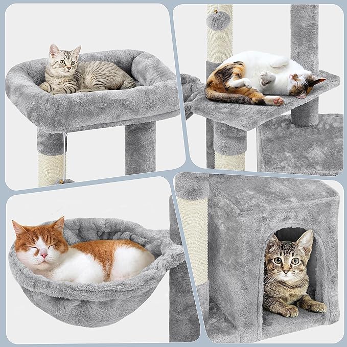 Topeakmart Cat Tree Tower for Indoor Cats, 34.5in Cat Activity Center with Condo & Scratching Post, Cat Climbing Tower Play House w/Large Perch, Platform, Basket for Kitten, Light Gray