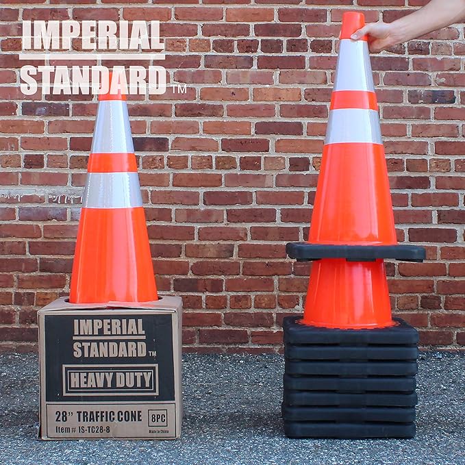 Traffic Cones - Safety Cones - 28" Orange Cones with 2 Reflective Collars - Construction Cones - Road Cones - Parking Cones - Street Cone (16 pack)