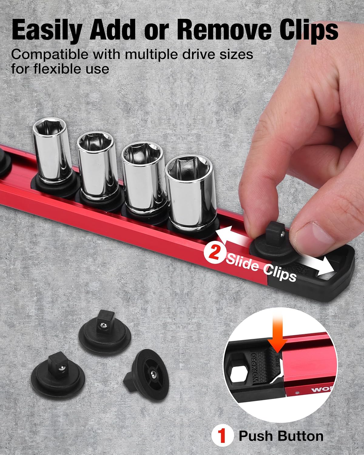 WORKPRO Magnetic Socket Organizer Set, 3-Piece 1/4” 3/8” 1/2” Socket Rails