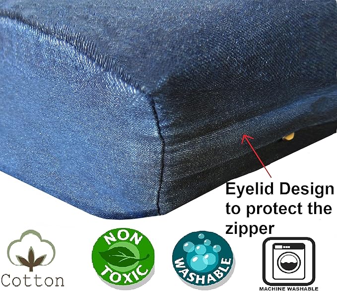 Dogbed4less Shredded Memory Foam Dog Bed Pillow, Waterproof Lining and Machine Washable Durable Denim Cover 40X35 Inches, Blue