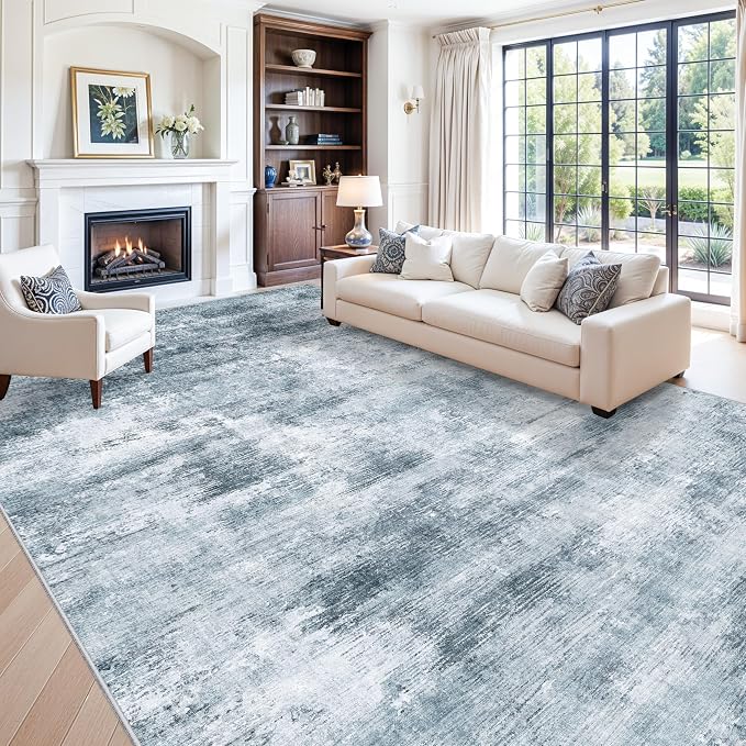 12x15 Area Rug for Living Room – Large Modern Neutral Abstract Thin Washable