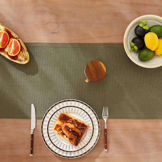 Rustic Cotton Linen Table Runner, 13x108 Inches Olive | Farmhouse Style Linen