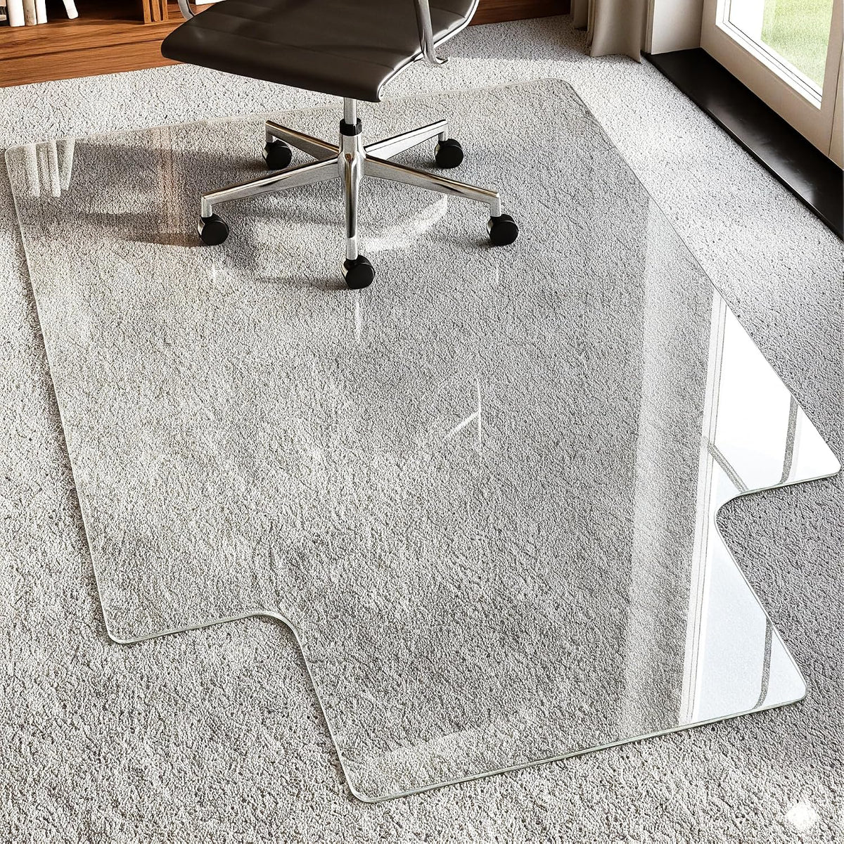 Antok 36"x48" Irregular Tempered Glass Chair Mat for Carpet & Hardwood