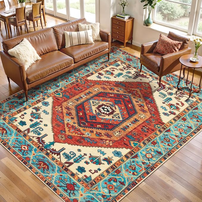 SERISSA 5x8 Area Rugs for Living Room, Large Washable Non-Slip Boho Rug