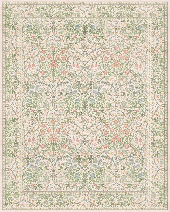 Cream Green Washable 8x10 Area Rugs