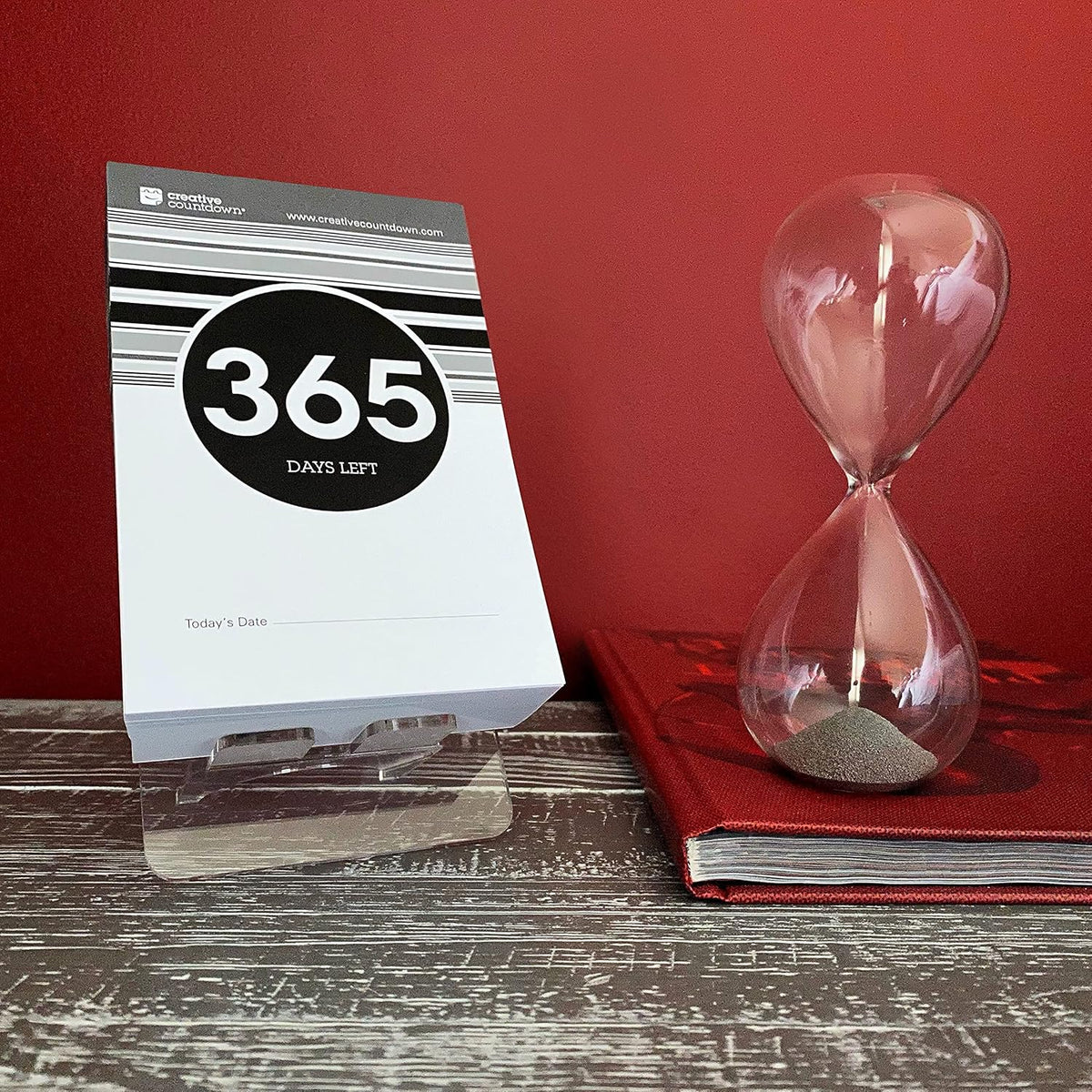 1 Year (365 Days) Event, Goal & Special Occasion Count Down Calendar - 5.75"x3.75" - Black & White Tear Off Countdown Calendar - Tear Away Desktop Calendar with Writing Space & Sleek Acrylic Display