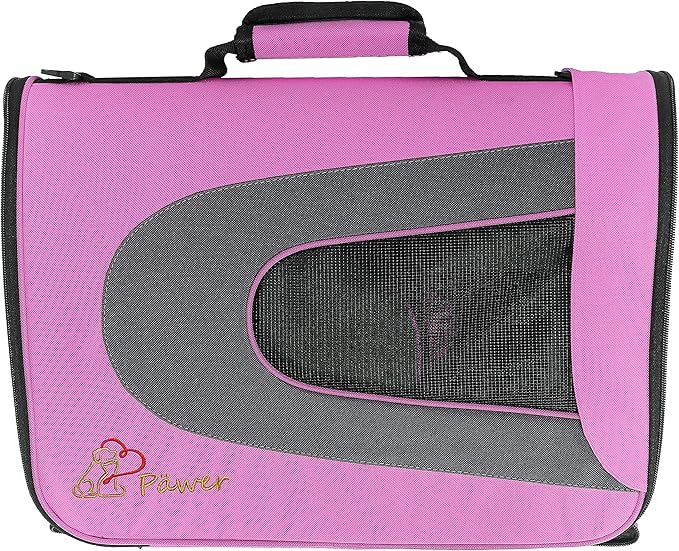Pawer 18” x 11”x 11” Soft-Sided Foldable Airline Approved Pet Carrier for Cat, Puppy and Small Dog, Washable 600D Oxford Fabric, with Handle and Strap for Carry, Multiple Colors Available