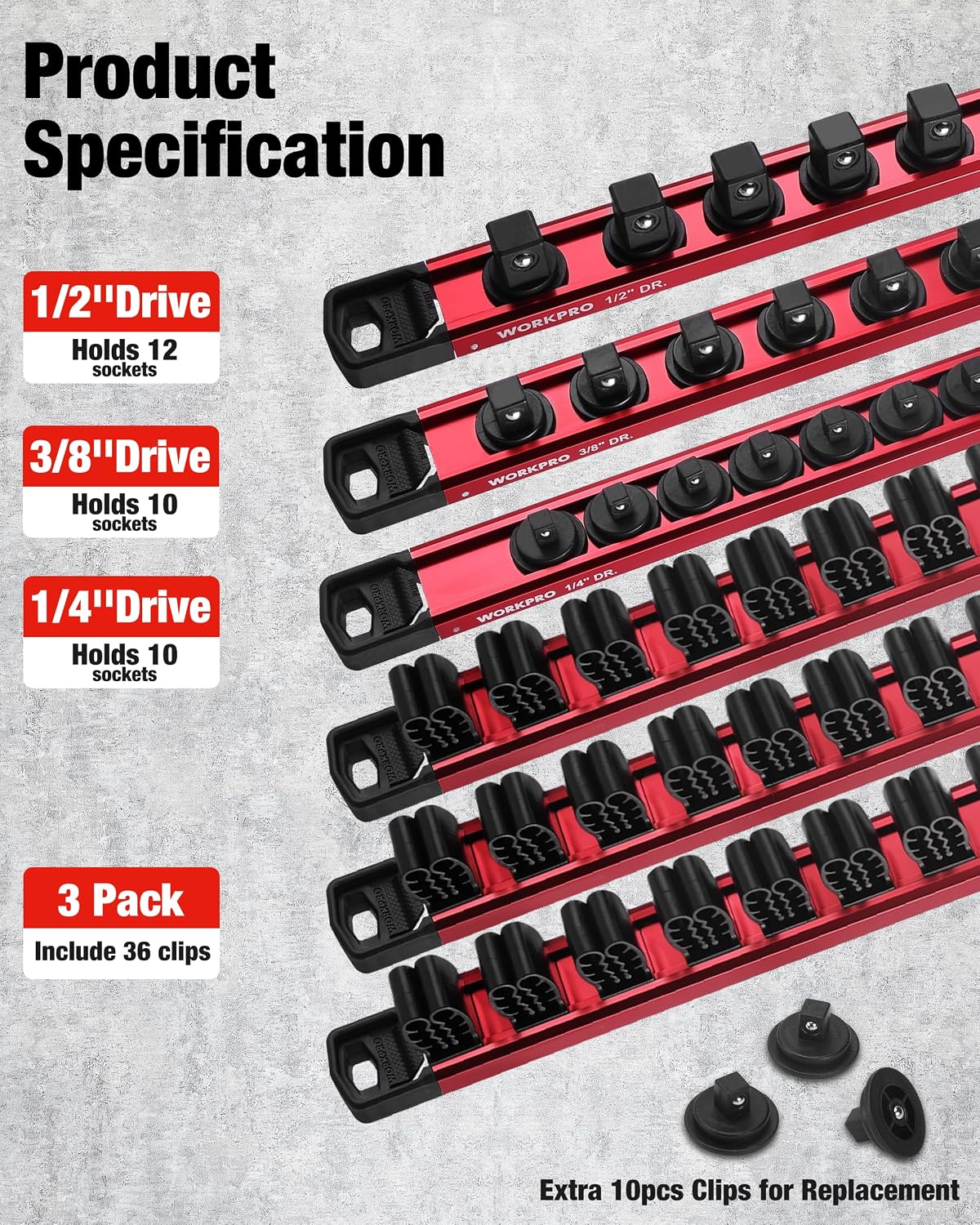 WORKPRO 6-Piece Magnetic Socket & Screwdriver Organizer, Quick-Release Rail