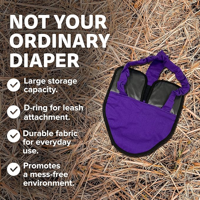 Hen Holster Bird Diaper, Wrap Around - for Hens, Roosters, Ducks, Leak-Proof Design, Comfortable Fleece Strap Bird Harness with Sewn-in Liner, Secure Hook and Loop Closure - Large, Purple