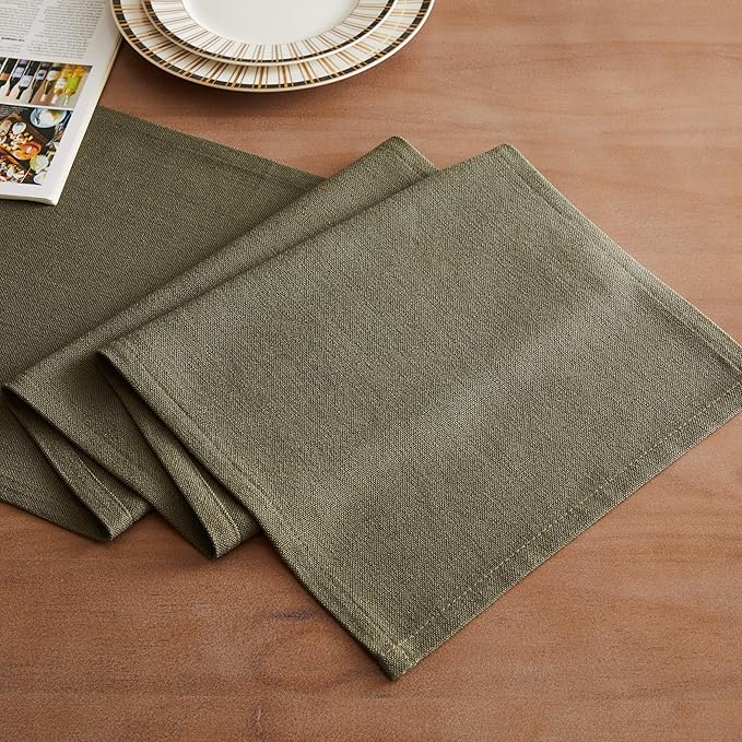 Rustic Cotton Linen Table Runner, 13x108 Inches Olive | Farmhouse Style Linen