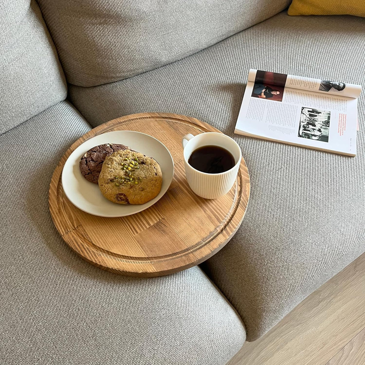 Sofa Tray – Wooden Foldable Sofa Tray Table for Seat Cushion, Perfect for Coffee & Remote Control, Solid Wood Sofa Tray Table, Solid Spruce Couch Table (Cape Town, Small 12")