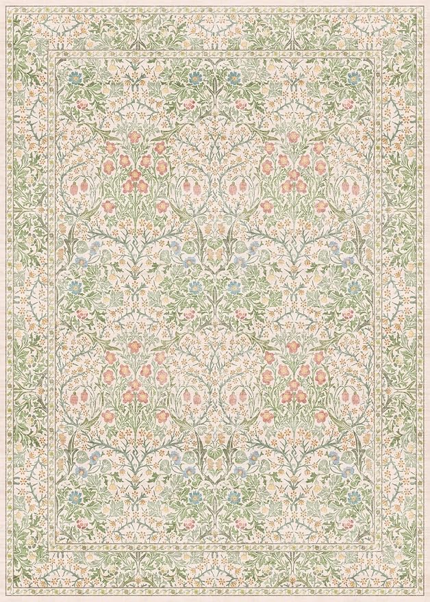 Vintage Washable Beige Green 10x14 Rug